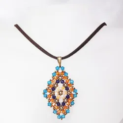 Pendant 65cm - Talia Rhombus M-Chocolate Suedine - Pendant 65cm - Laiton bronze